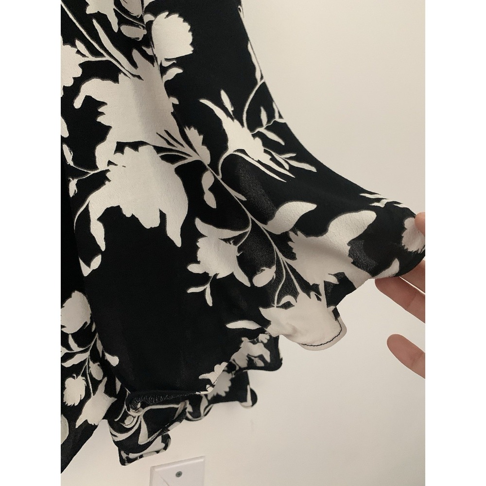 JOHANNA ORTIZ H&M COLLABORATION BLACK & WHITE ORCHID FLORAL WRAP DRESS SIZE L - Picture 7 of 12